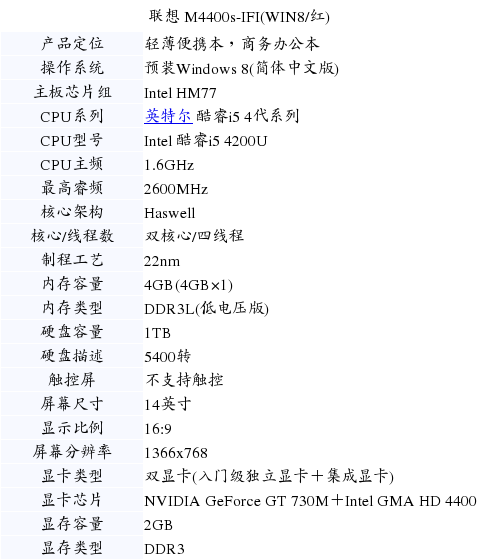 联想m4400s-ifi(win8/红)是一台全新的商务笔记本,轻薄便携的同手又