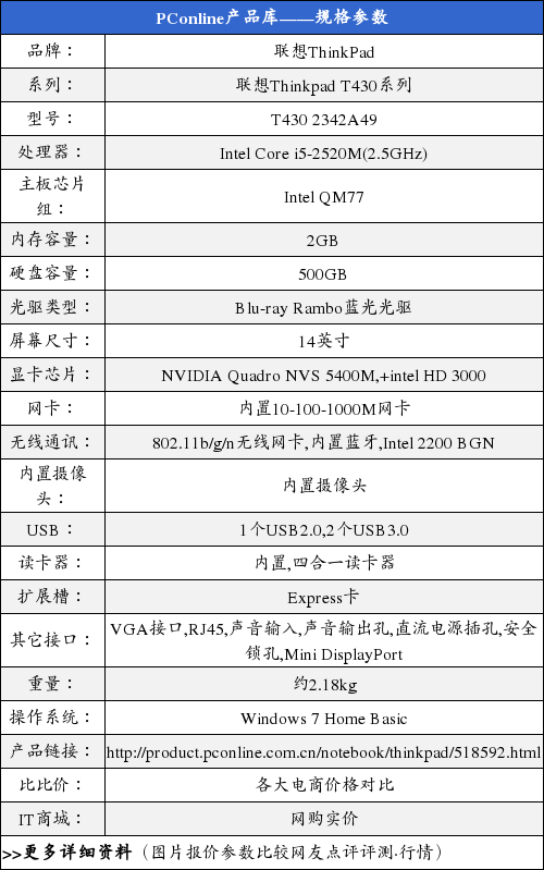 二代i5双核双显本 联想t430现报6499元